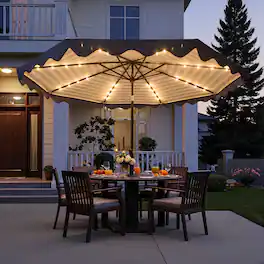 Ovios - 10ft Large Patio Umbrella with LED light for Outdoor Dining - Navy Blue
