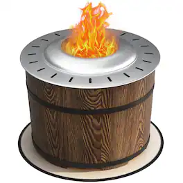 Outsunny - Smokeless Fire Pit with Fireproof Mat, 20" Barrel Style Portable Wood Burning Firepit - Brown