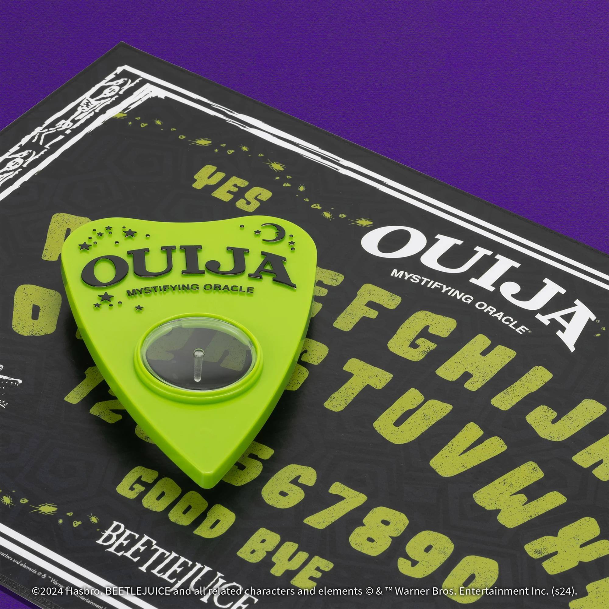 Ouija Mystifying Oracle  
Ouija Mystifying Oracle  
1234567890  
Yes  
Good Bye  
Beetlejuice  
© 2024 Hasbro. Beetlejuice and all related characters and elements © & ™ "Warner Bros. Entertainment Inc. (s24).