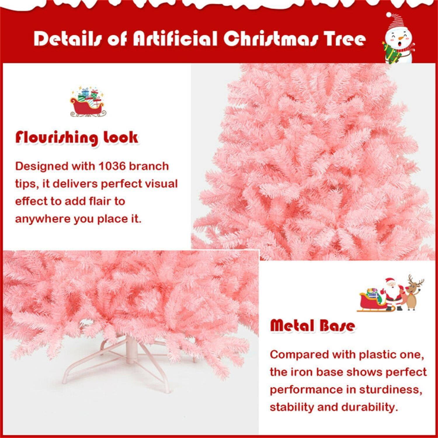 Details of Artificial Christmas Tree

Flourishing Look
Designed with 1036 branch tips, it delivers perfect visual effect to add flair to anywhere you place it.

Metal Base
Compared with plastic one, the iron base shows perfect performance in sturdiness, stability, and durability.