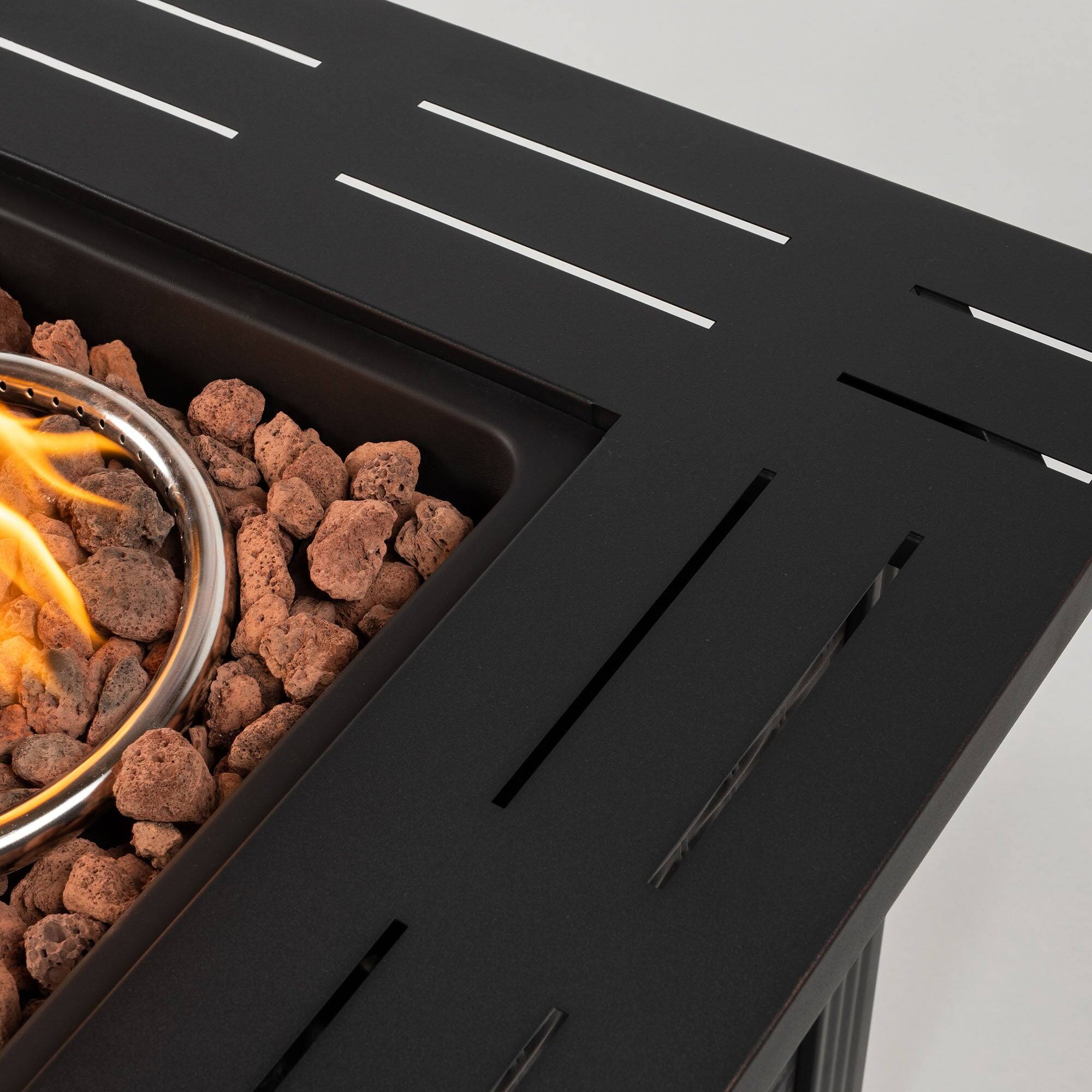 Alt View 5. Boyel Living - 28 Inch Square Outdoor Propane Fire Pit Table with Steel Lid - Black.