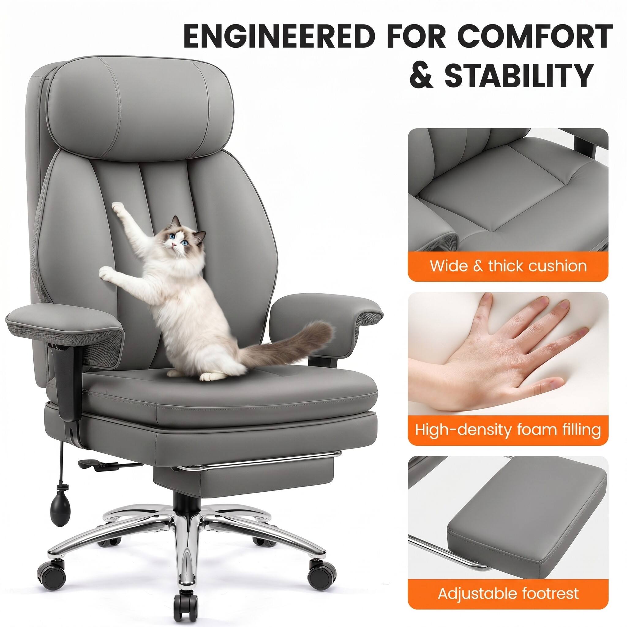 ENGINEERED FOR COMFORT & STABILITY

- Wide & thick cushion
- High-density foam filling
- Adjustable footrest