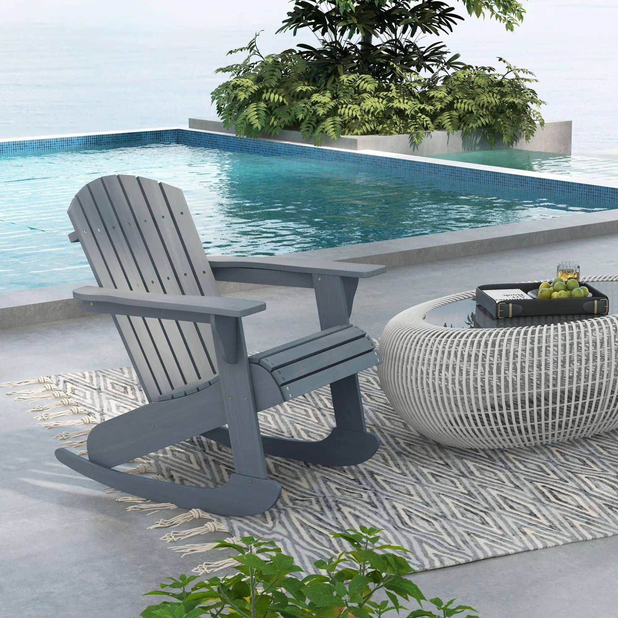 Left. Resenkos - Resenkos Adirondack Outdoor Rocking Chair with Slatted Back, Fire Pit Seating, Perfect for Relaxing,Gray - Gray.