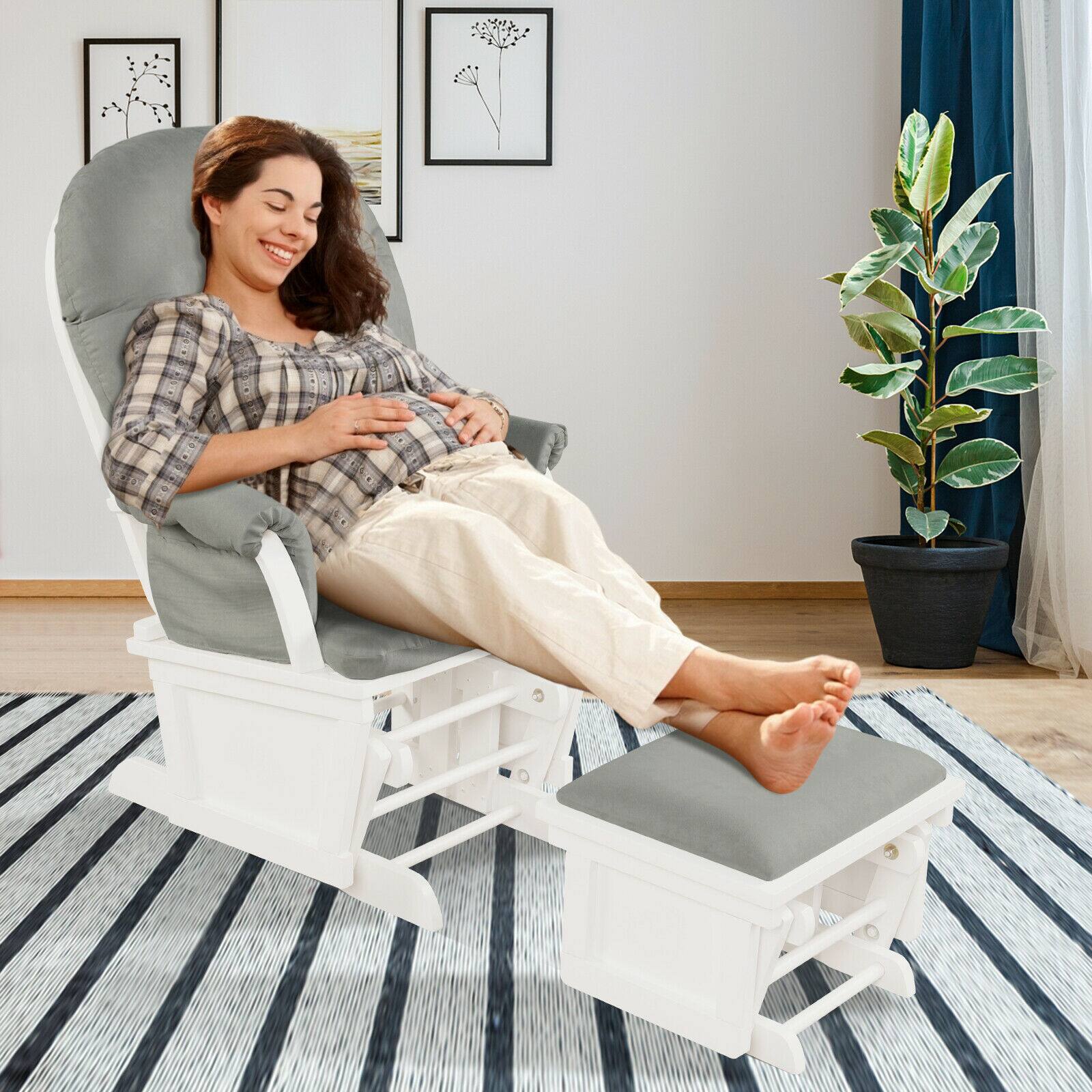 Alt View 2. Gymax - Gymax Wood Glider & Ottoman Cushion Set Baby Nursery Rocking Chair Light Grey - Light Grey.