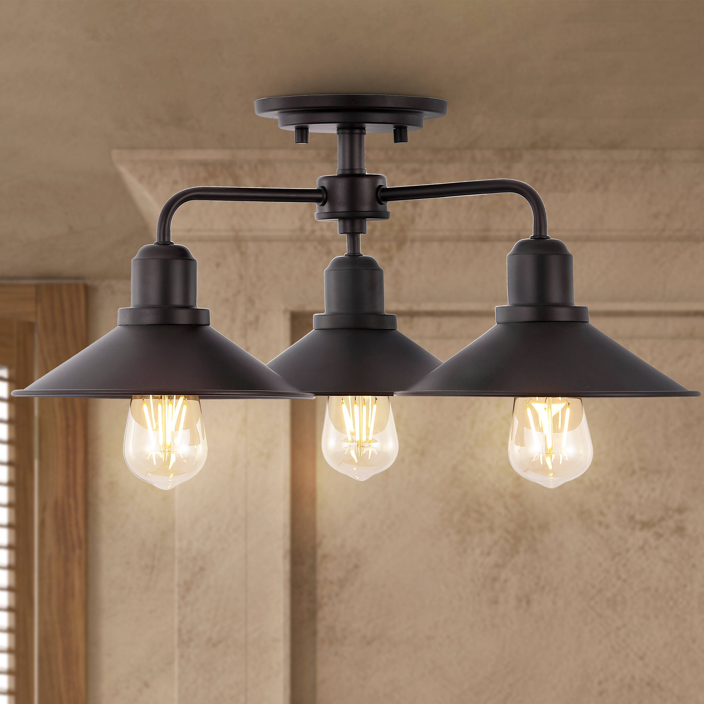 Alt View 1. Jonathan Y - Calvin 18.5" 3-Light Iron Industrial LED Semi Flush Mount, Oil Rubbed Bronze - Oil Rubbed Bronze.