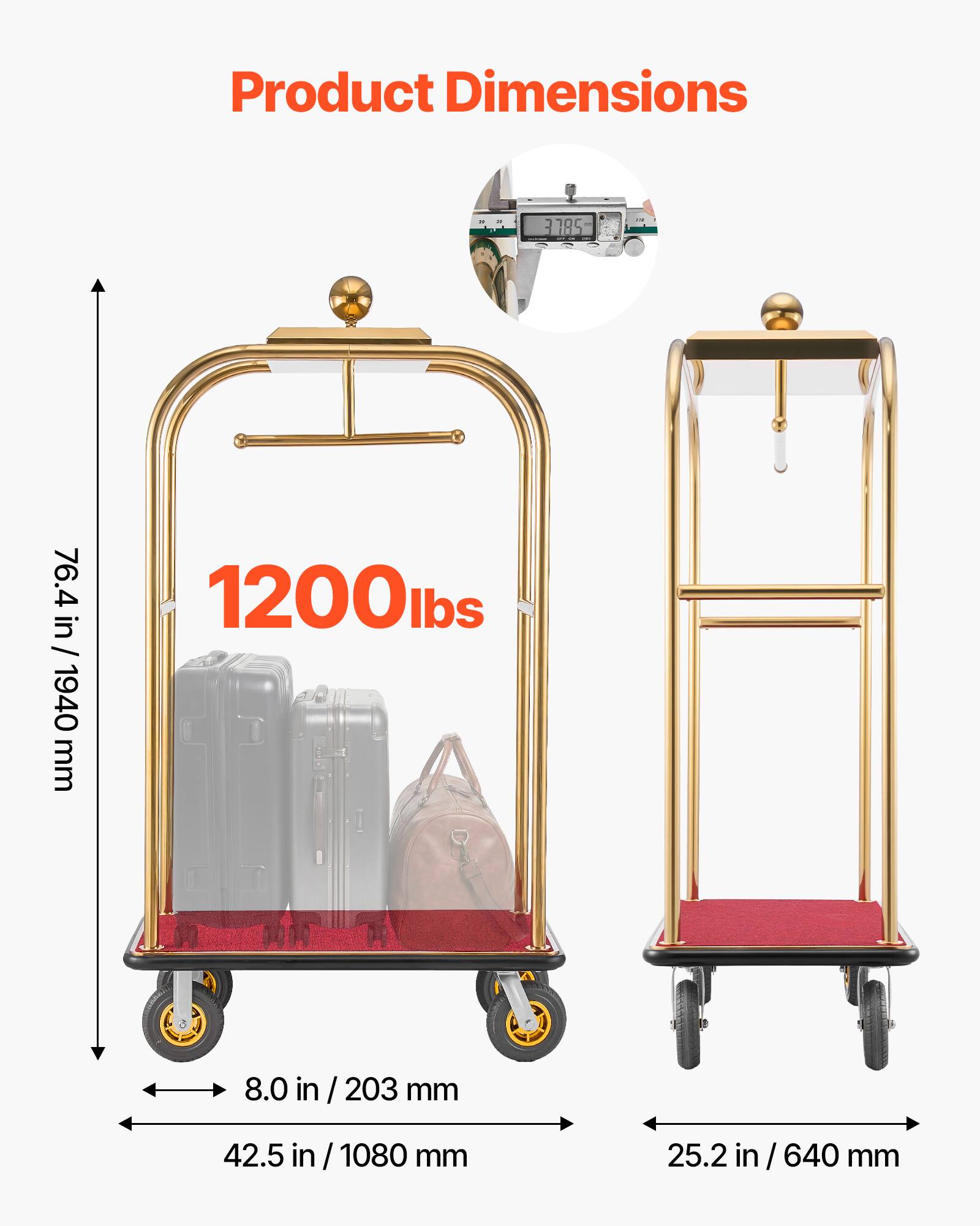 Product Dimensions: 3 3385 76.4 in / 1940 mm, 1200 lbs, 8.0 in / 203 mm, 42.5 in / 1080 mm, 25.2 in / 640 mm