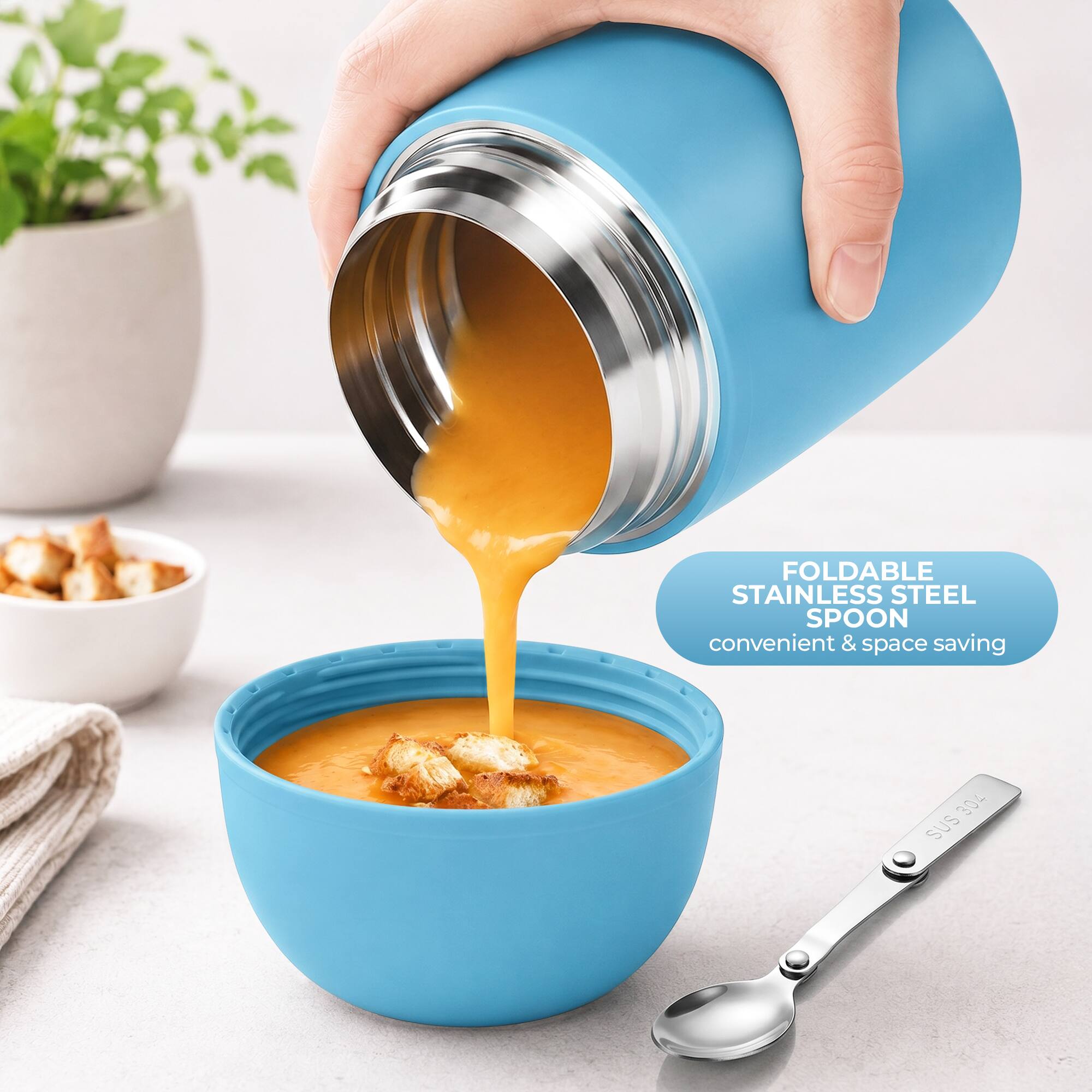 FOLDABLE STAINLESS STEEL SPOON convenient & space saving 304 SUS