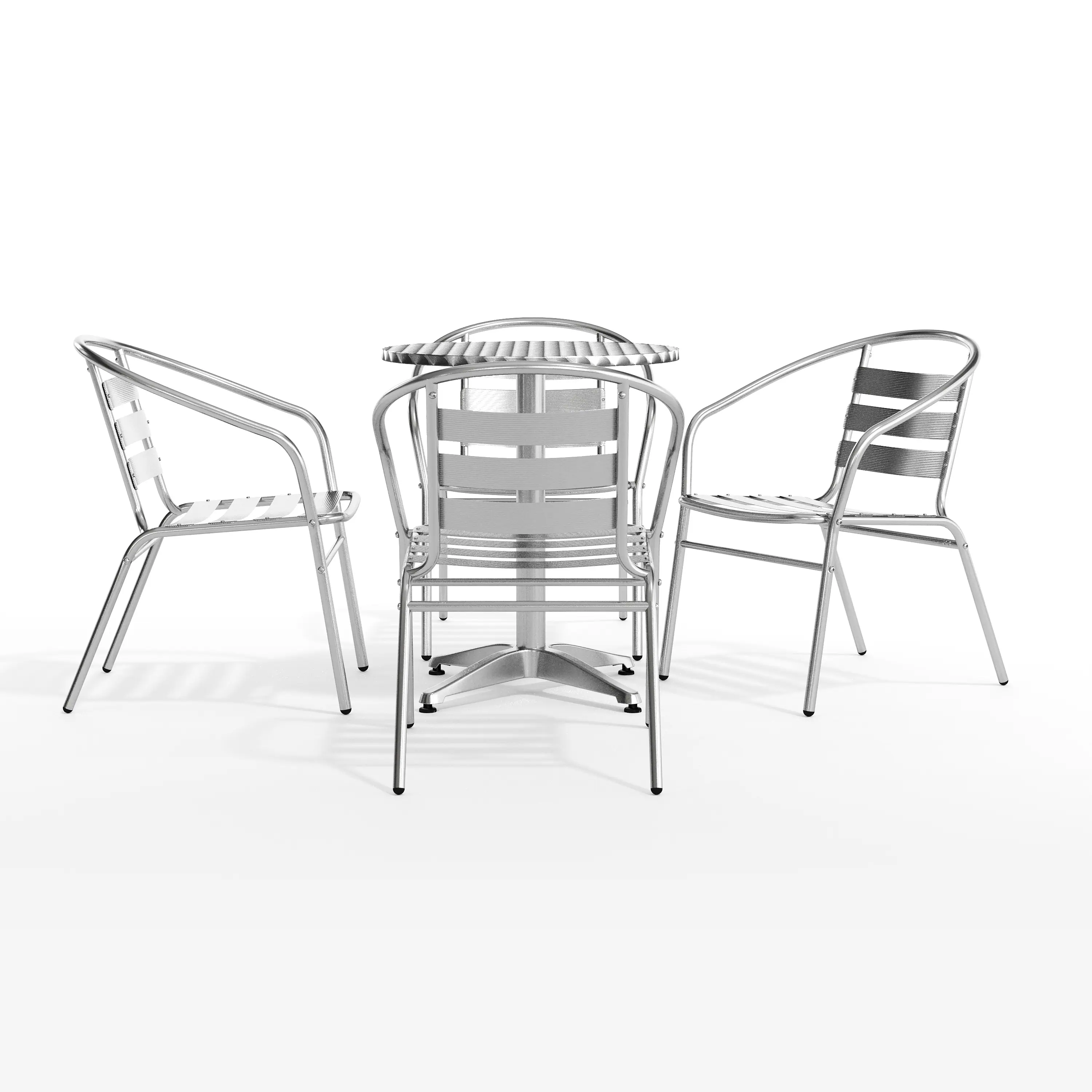 Alt View 9. Emma + Oliver - 23.5'' Round Aluminum Indoor-Outdoor Table Set with 4 Slat Back Chairs - Aluminum.