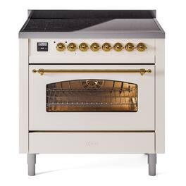 ILVE - Nostalgie II 36 inch Induction Range with 6 Elements (Triple Glass Door, Brass) - Antique White