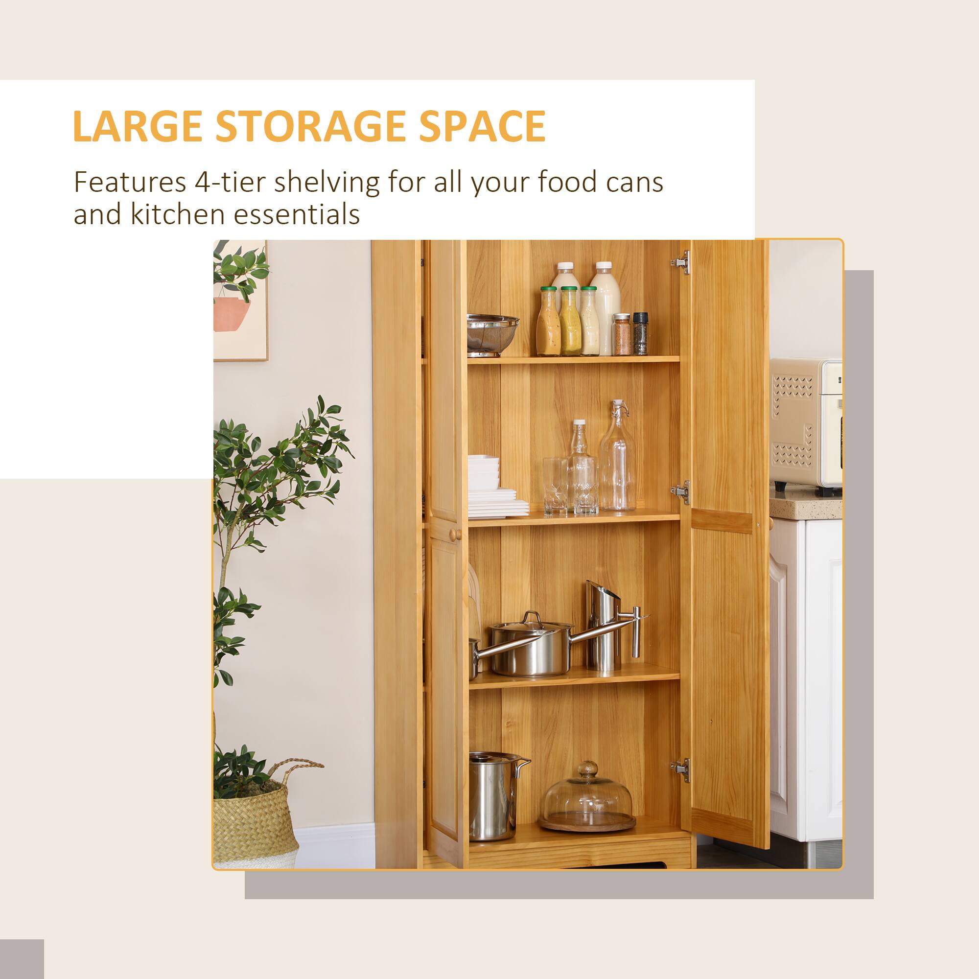 LARGE STORAGE SPACE

Features 4-tier shelving for all your food cans and kitchen essentials