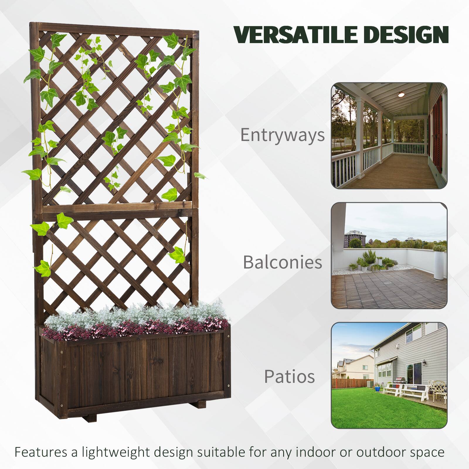 VERSATILE DESIGN

Entryways
Balconies
Patios

Features a lightweight design suitable for any indoor or outdoor space