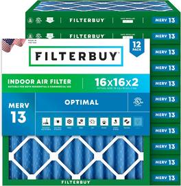 Filterbuy - 16x16x2 MERV 13 Smoke & Allergy Defense, Electrostatic Pleated HVAC AC Furnace Air Filters Replacement (12-Pack) - Blue