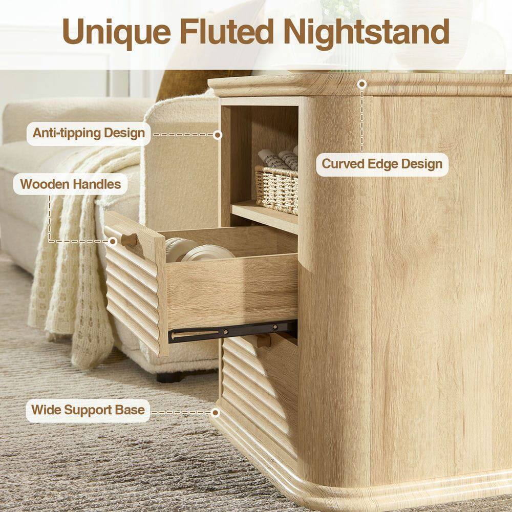 Unique Fluted Nightstand

- Anti-tipping Design
- Wooden Handles
- Curved Edge Design
- Wide Support Base