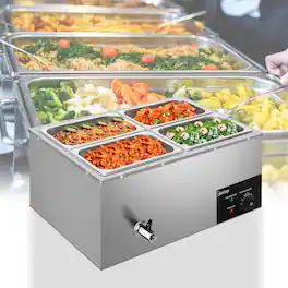 Winado - 21QT 4 Pan Commercial Food Warmer 5.3QT/Pan Electric Steam Table Stainless Steel Buffet Bain Marie for Parties, Catering - Silver