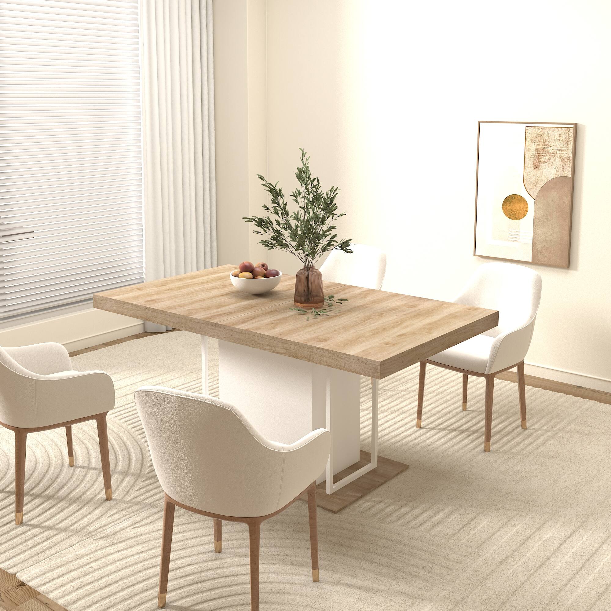 Alt View 2. Tiramisubest - Modern Extendable Dining Table for 6-10 People,78" Rectangle Dining Table with White Double Sturdy Pedestal Base - White Oak.