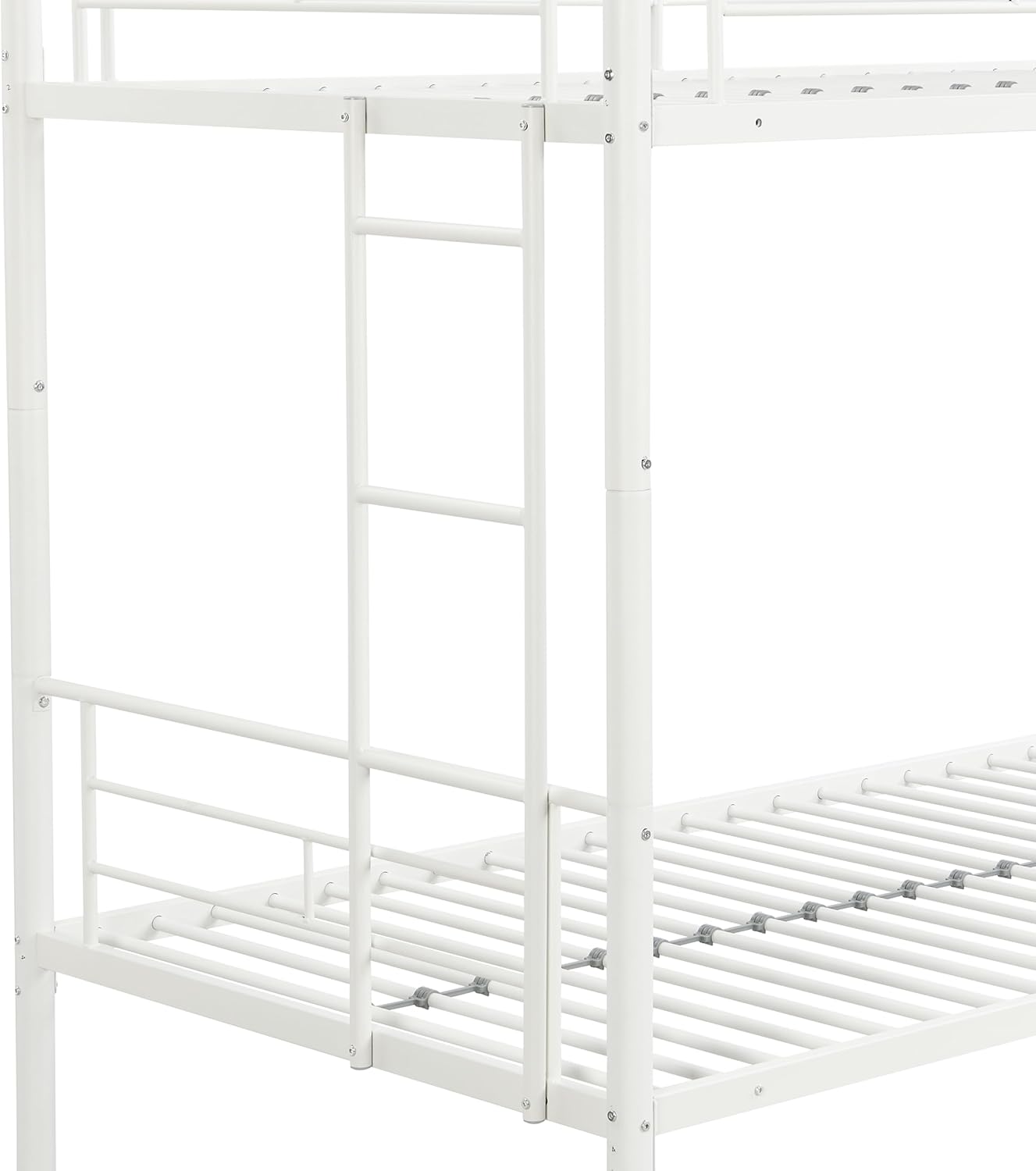 Alt View 6. Trinkets Crazed - Twin Over Twin Size Metal Detachable Bunk Bed Frame with 2 Side Ladder and Guardrail - white.