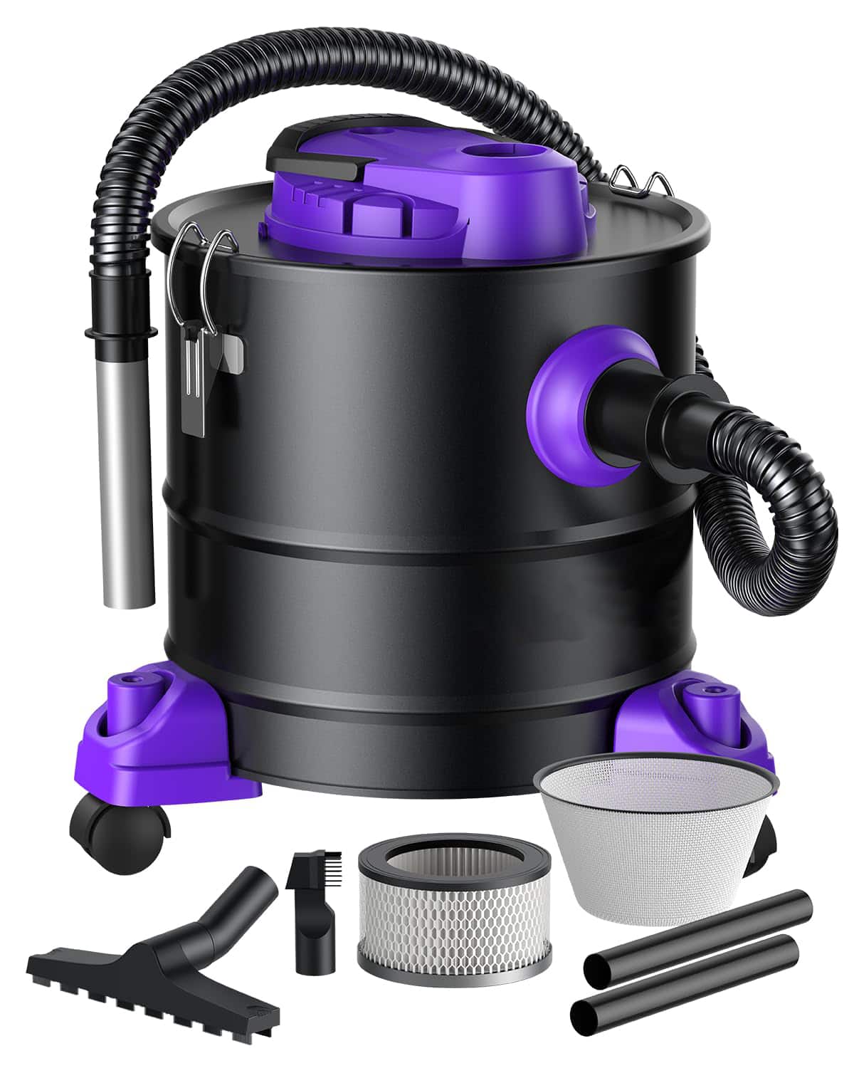 GlowWise - 5.2-Gal 1200W Ash Vacuum for Pellet Stoves Wheeled Fireplace Vac Powerful Suction for Wood Stove, Grill, Fire Pits - Purple