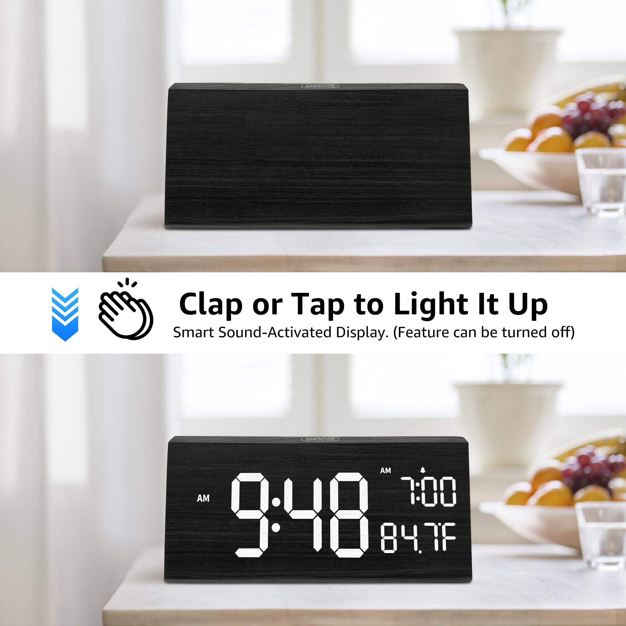Clap or Tap to Light It Up  
Smart Sound-Activated Display. (Feature can be turned off)  

AM 7:00  
9:48  
84.7°F