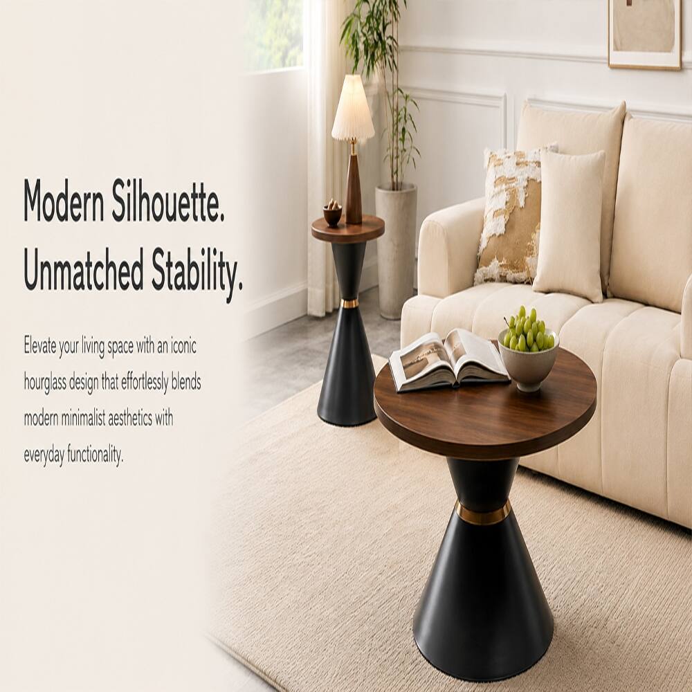 Loheer 2 Piece Round Coffee Table Set Walnut Black Metal Base Walnut ...