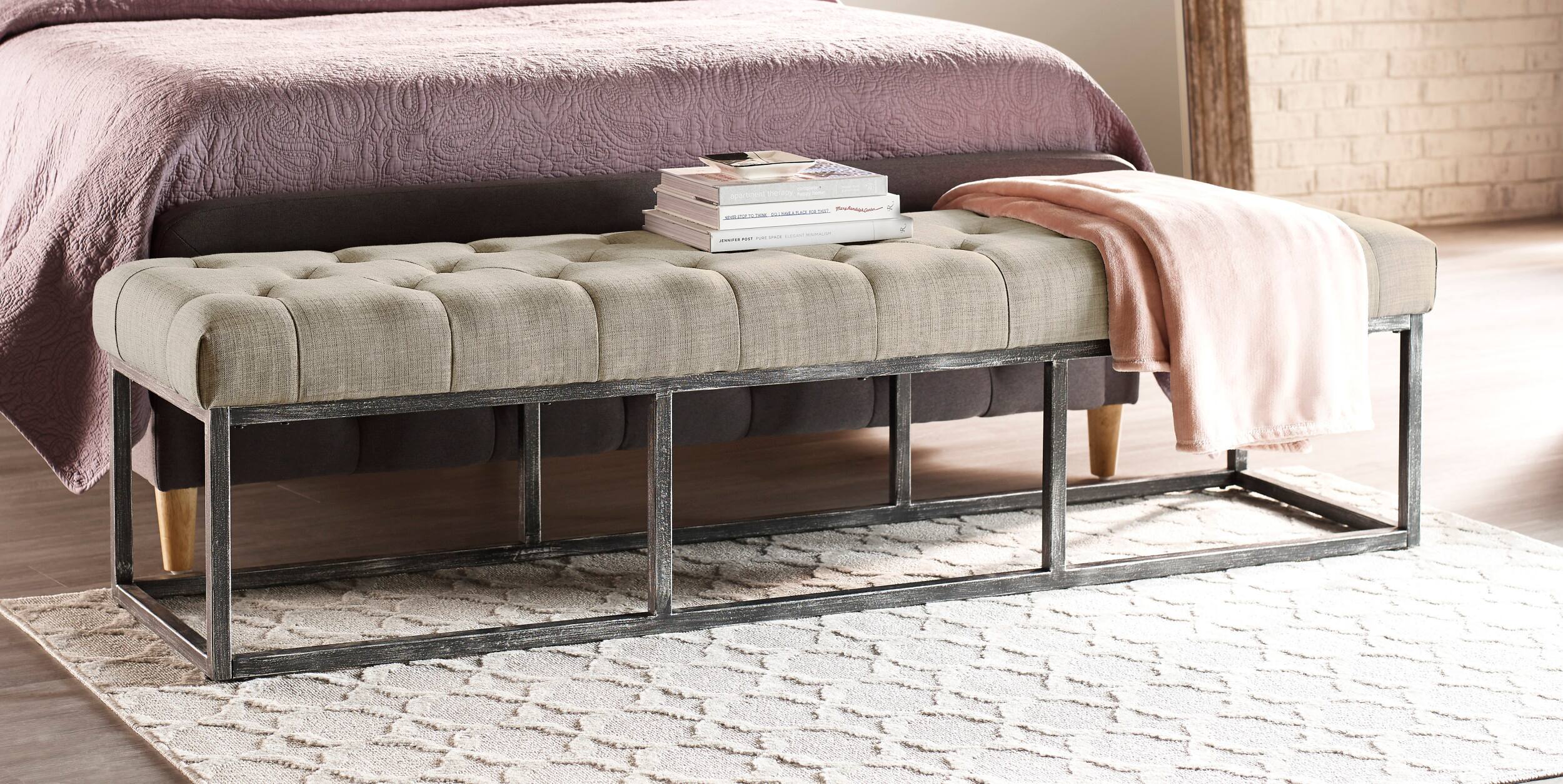 Angle. Finch - Danes Long Tufted  Bench - Ivory.