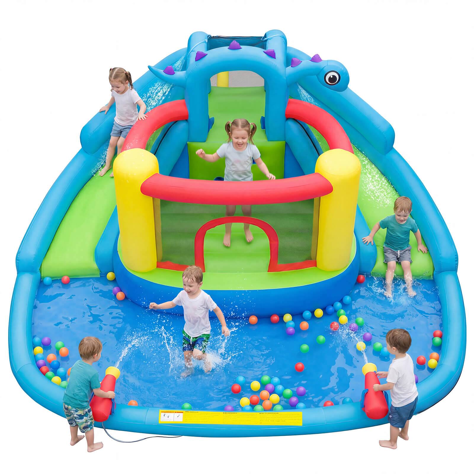 Costway - Inflatable Water Slide Park with Double Slides, Jumping Area, Splash Pool for Yard - Multi-colored price history on PriceWatchPro