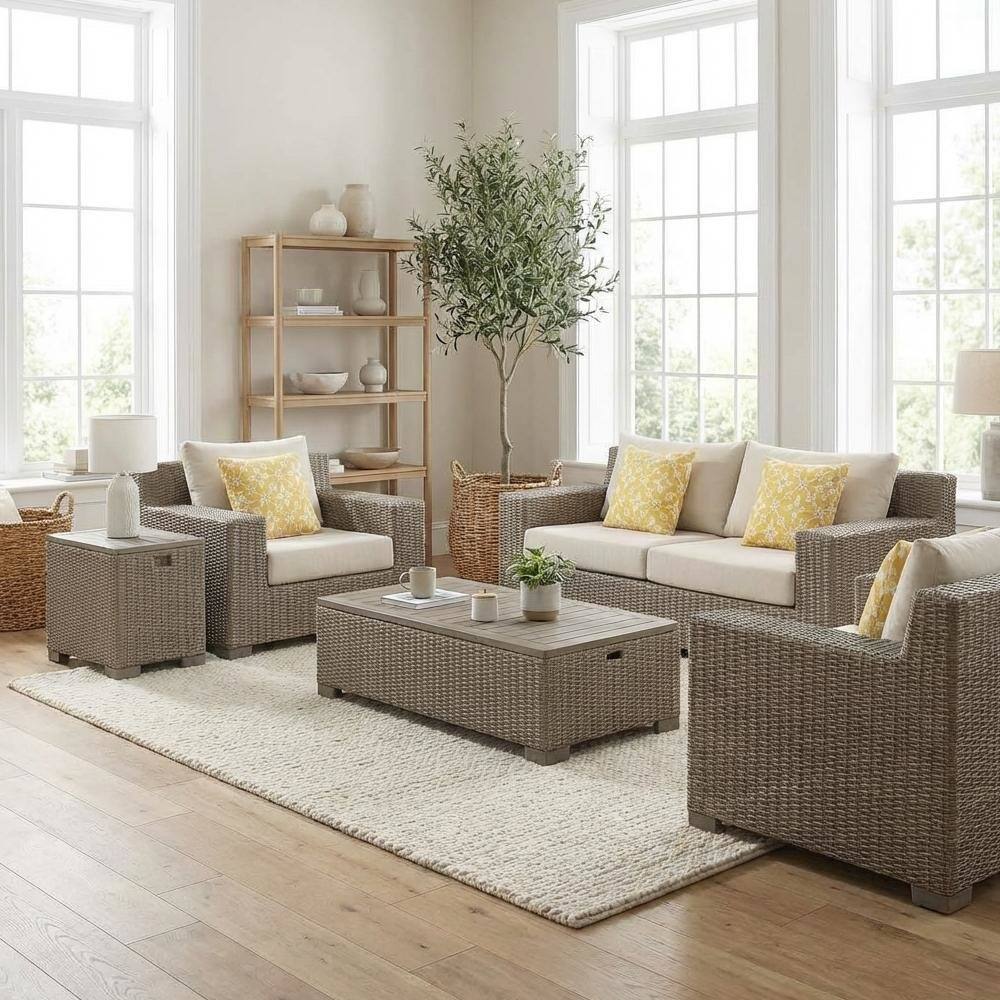 Angle. FurniFact - Rectangular Tan Coffee Table with Wood Legs and Transitional Design - Tan.
