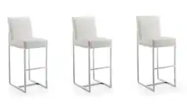 Manhattan Comfort - Element Modern Metal Upholstered Barstool - Set of 3 - Pearl White