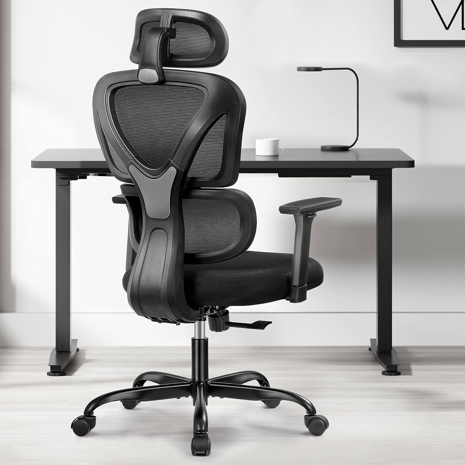 KERDOM - Ergonomic High Back Breathable Mesh Office Chair with Headrest and 3D Armrests - Home Desk Chair Task Chair Gaming Chair - Black