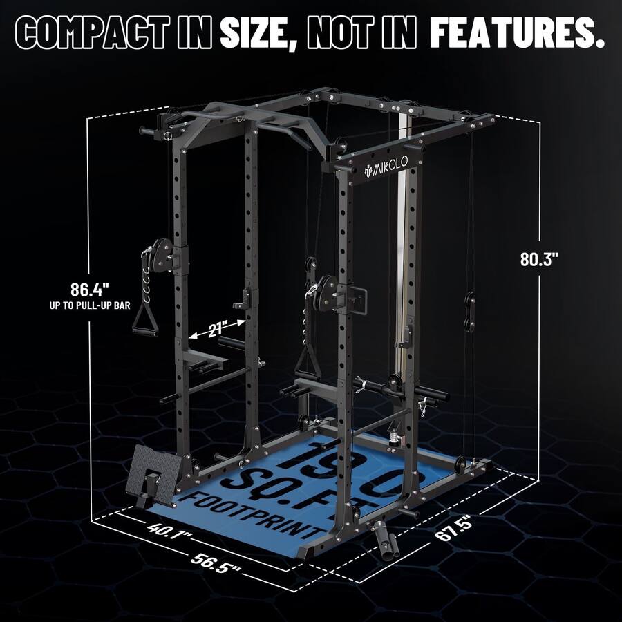 K7 Rak Mikolo Power Rack Cage, 1500 lbs Weight Rack with Cable Crossover ...