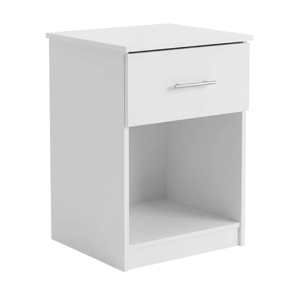 Angle. FurniFact - Solid White Nightstand Set, Handle, Drawer, Contemporary Bedroom Furniture - Solid White.