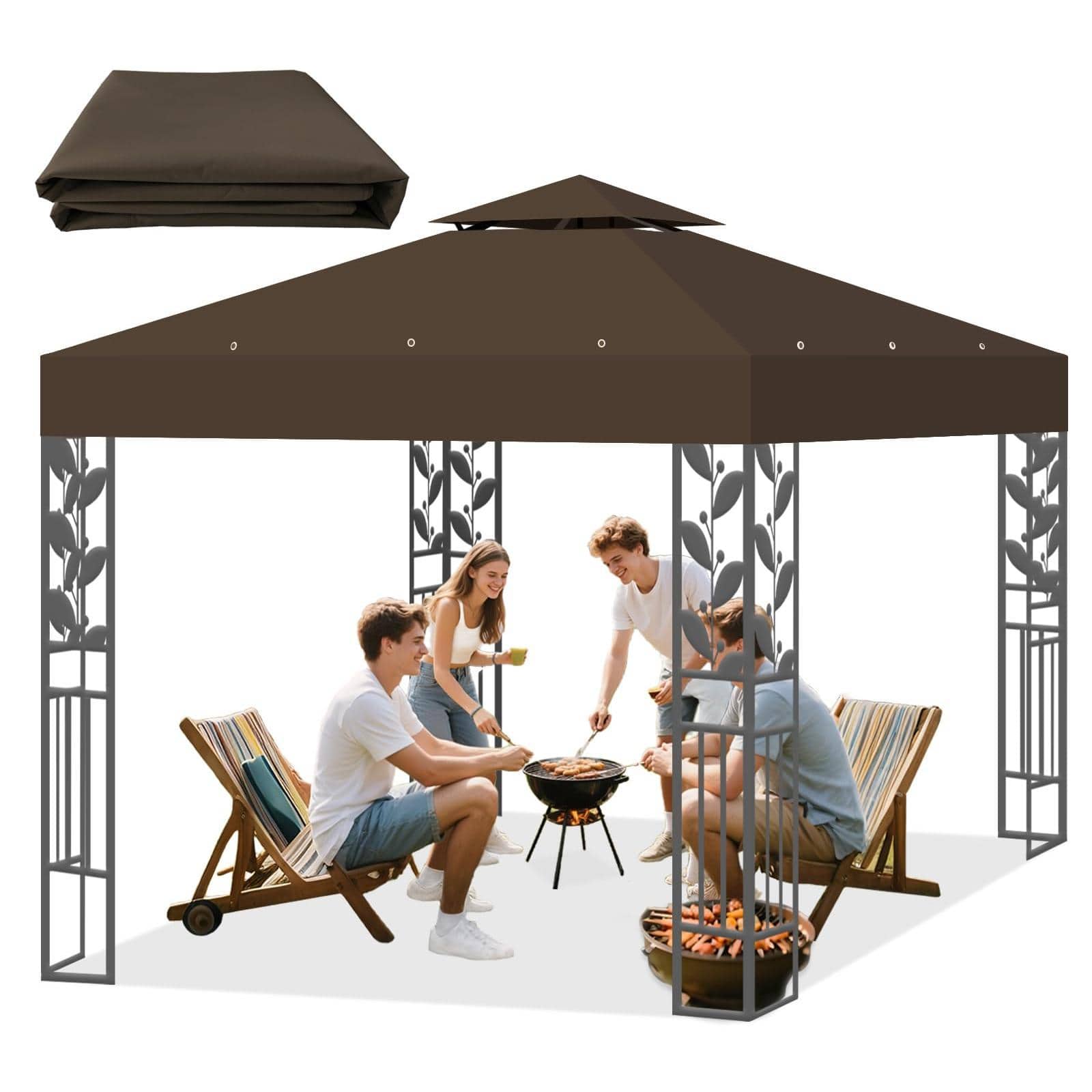 Paradigms Interiors - Gazebo Replacement Top Cover Roof Double Tiered With Air Vent For Outdoor Garden Patio Pavilion Sun Shade khak - Coffee