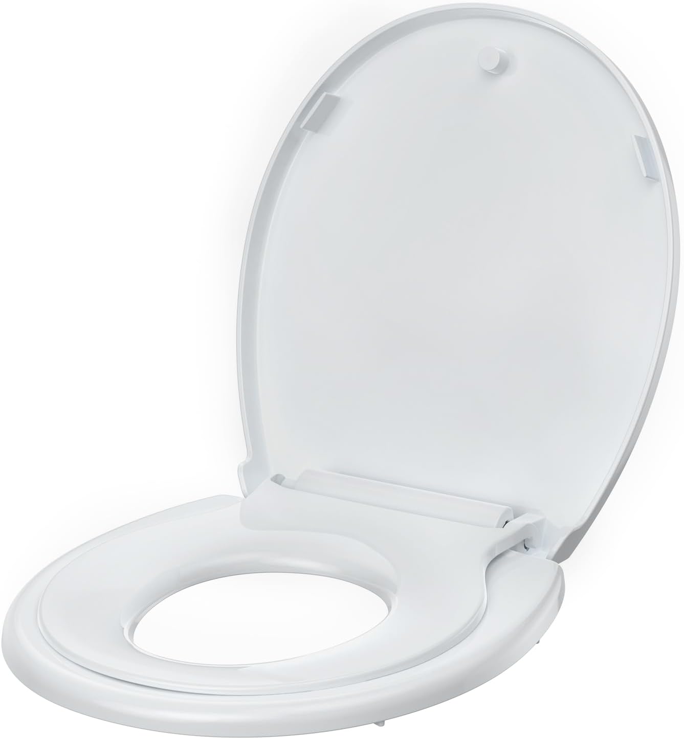 Jojoka - 2-in-1 Dual Seat 17 Inch Toilet Seat Round Quick Release Soft Close Quick Install - White