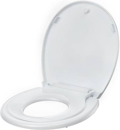 Front. Jojoka - 2-in-1 Dual Seat 17 Inch White Toilet Seat Round Quick Release Soft Close Quick Install - White.