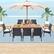 Angle. Costway - 9 PCS Patio Rattan Dining Set with Acacia Wood Table, Cushions, 1.9" Umbrella Hole - Mix Brown + Off White.