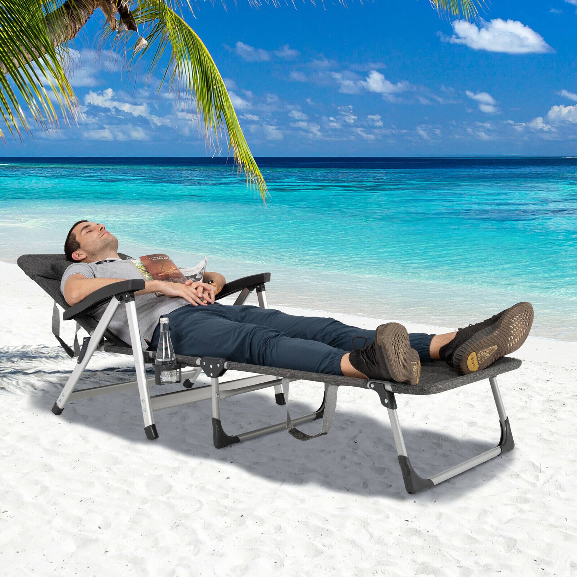 Alt View 2. Gymax - Gymax Beach Chaise Lounge Chair Patio Folding Recliner w/ 7 Adjustable Positions Grey - Grey.