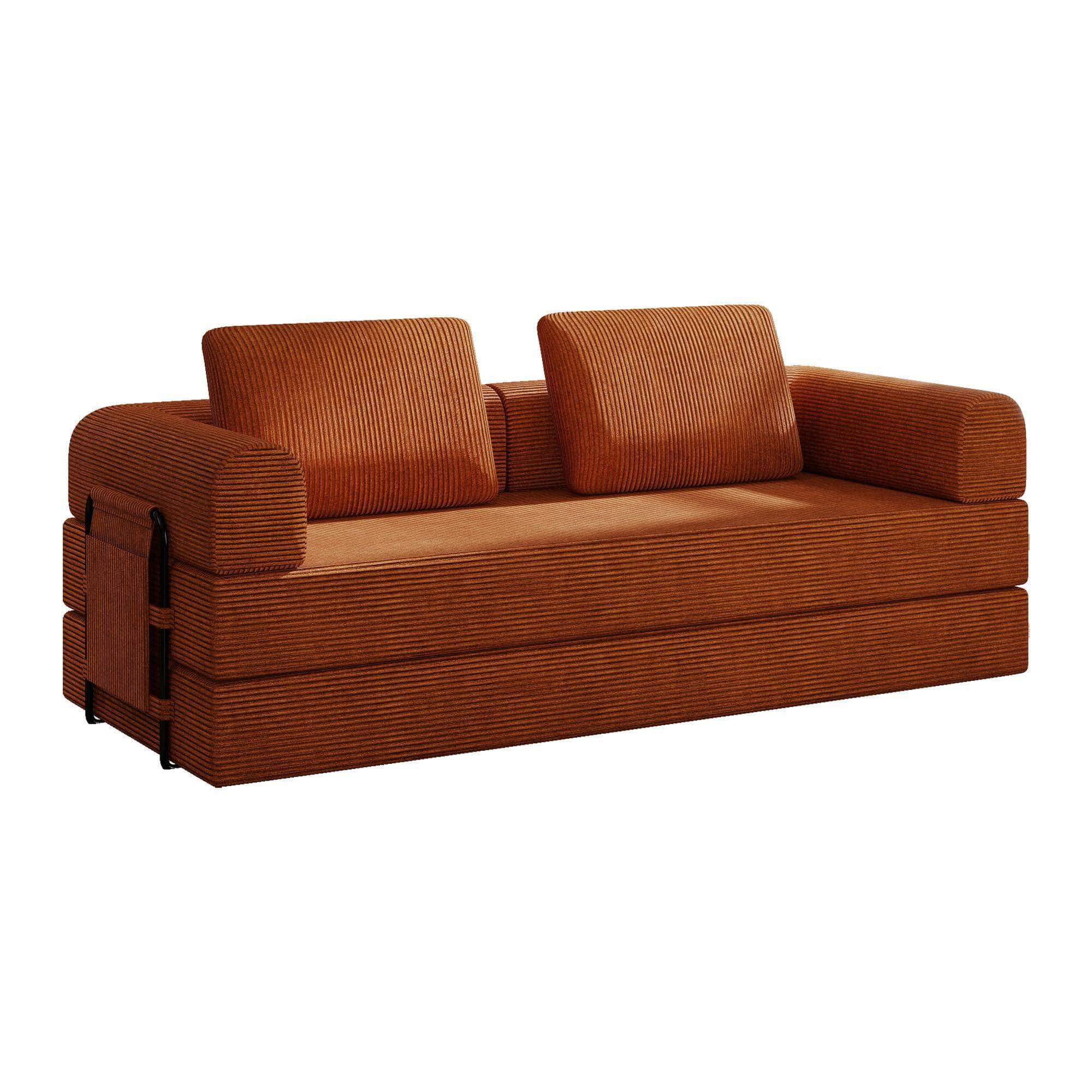 Roomtec - 78 Inch Convertible Sleeper Sofa Bed Futon Boneless Couch Lounge Loveseat with Pull Out Bed No Assembly Required - Orange