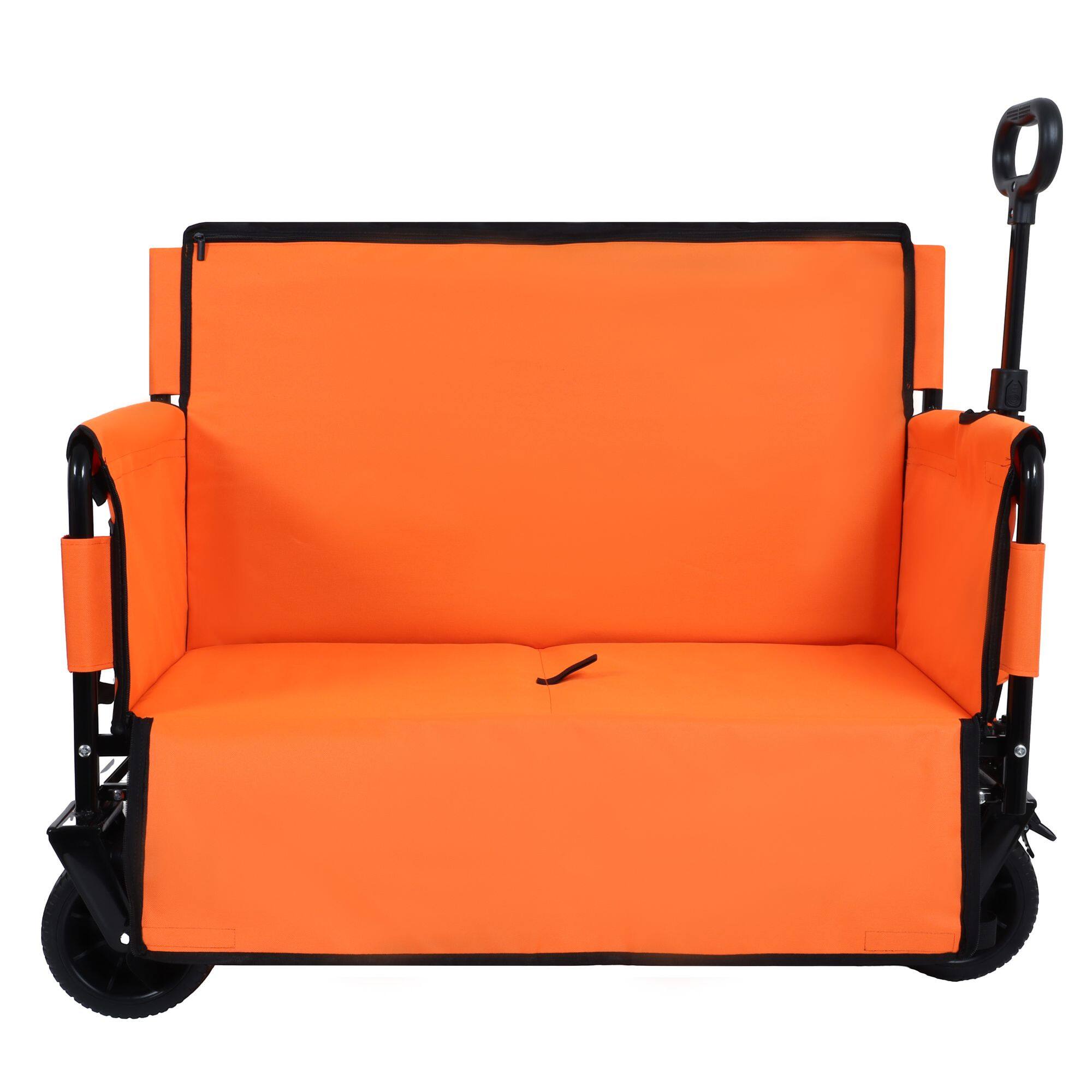 Back. Loheer - Loheer 3-in-1 Folding Wagon Cart with Seat, Heavy Duty Utility Wagon 500lbs Capacity All Terrain Beach Cart, Orange.