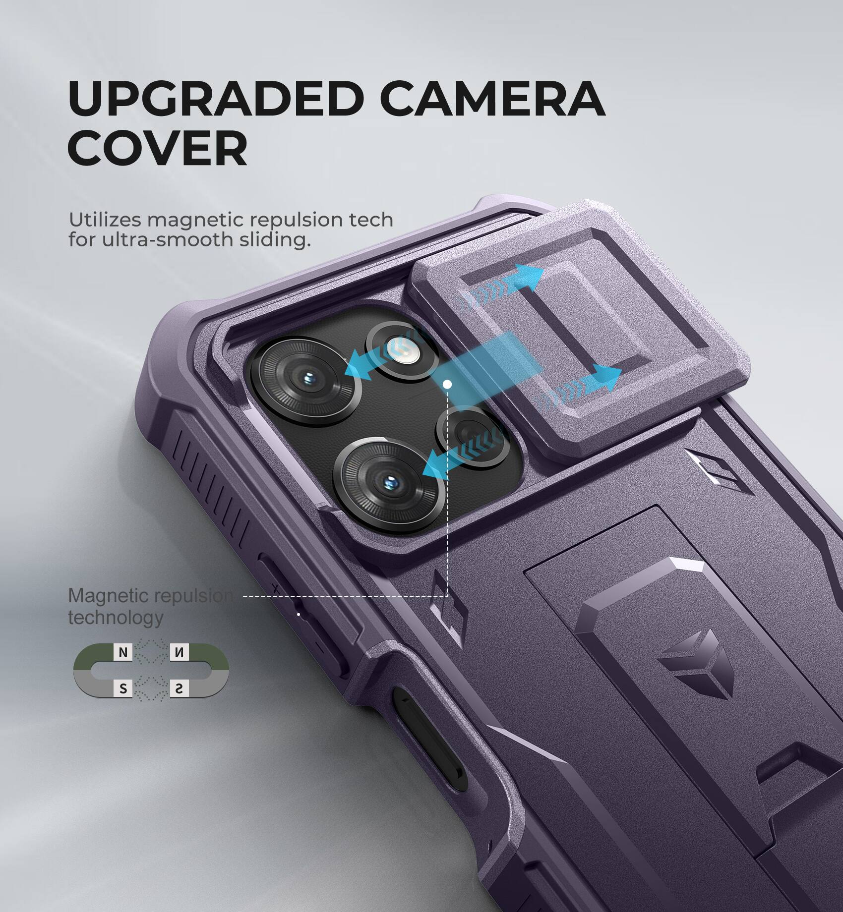 UPGRADED CAMERA COVER

Utilizes magnetic repulsion tech for ultra-smooth sliding.

Magnetic repulsion technology

N S