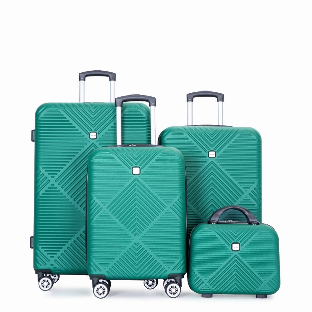 Angle. Ropilly - Ropilly 4 Piece Luggage Set Dark Green Hard Shell Suitcase with 14 Inch Cosmetic Case - Dark Green.