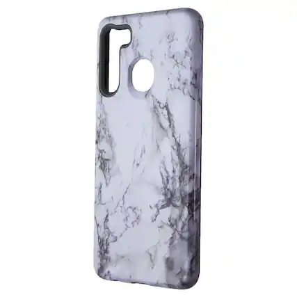 Front. Mybat - MyBat Fuse Hybrid Series Dual-Layer Case for Samsung Galaxy A21 - White Marble - White.