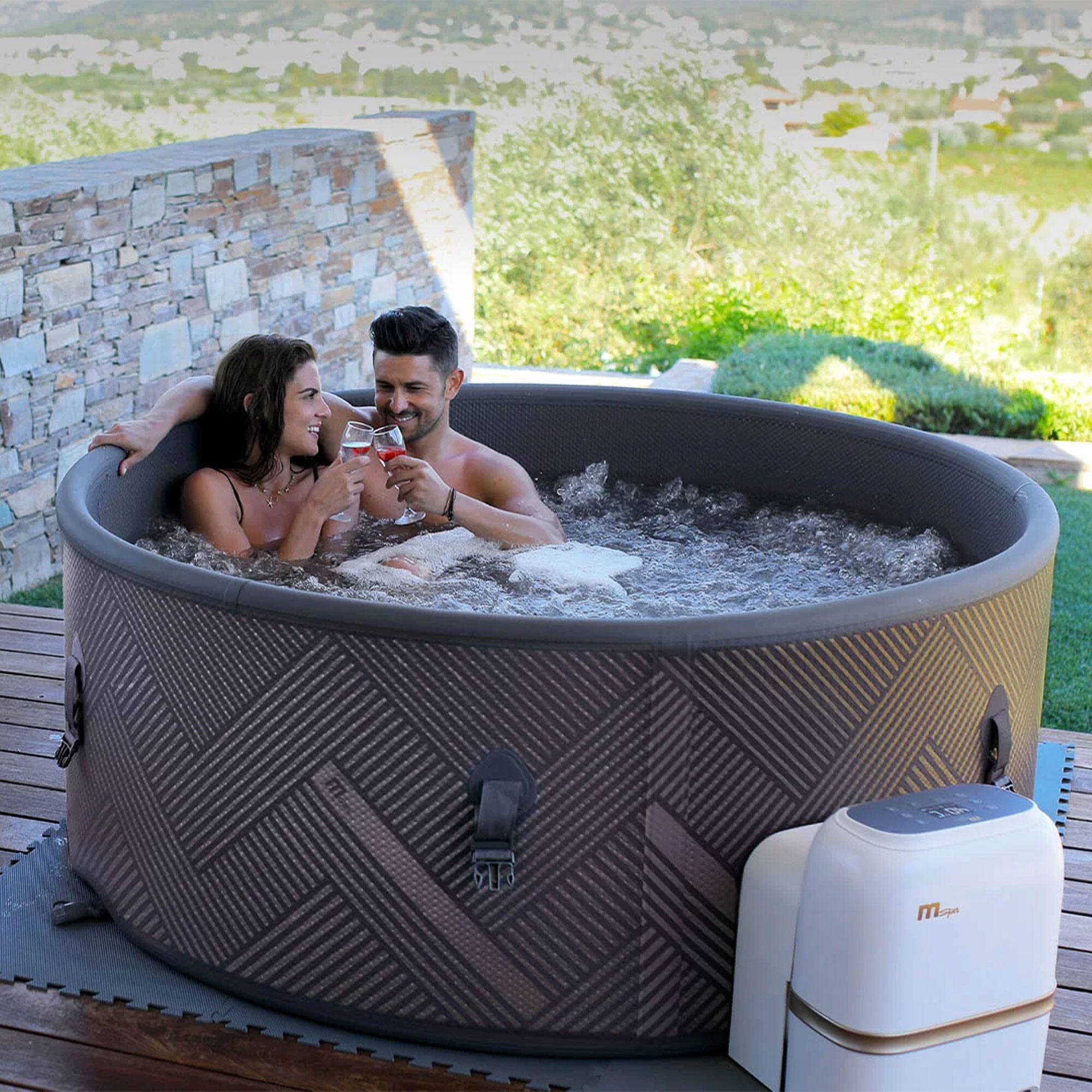 Alt View 5. MSpa - MSpa Round Inflatable Bubble Massage Spa, 4 to 6 Person Outdoor Hot Tub, Mono - Champagne Gold.