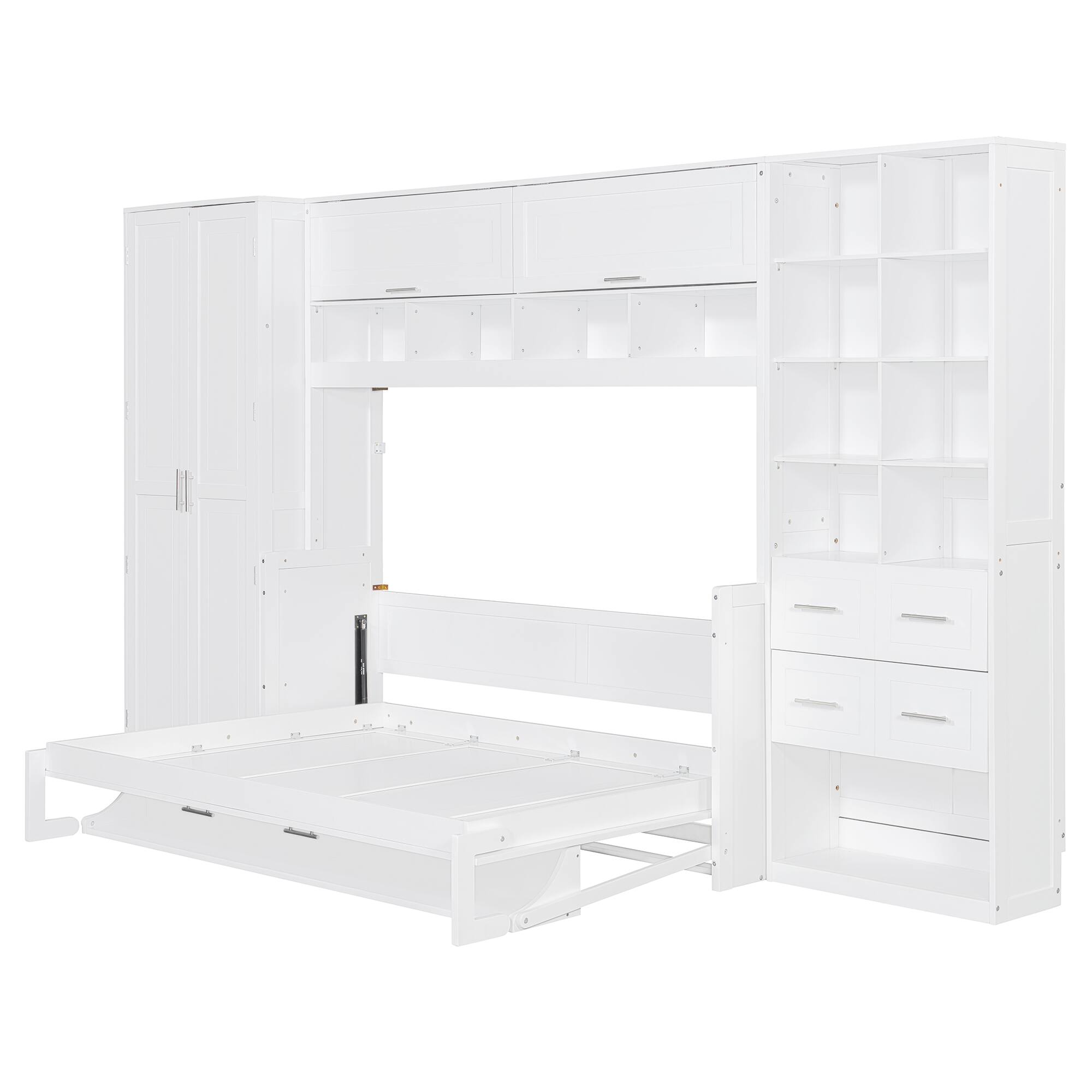 Alt View 1. Anysun - Full Size Murphy Bed Wall Bed with Closet , Drawers and Shelves - White.