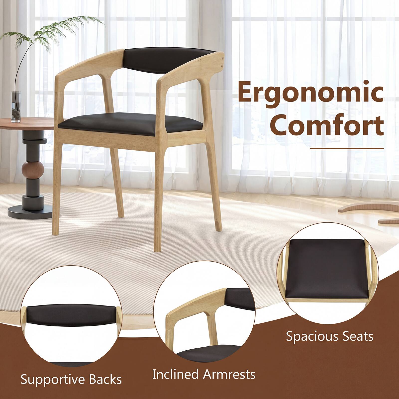 Ergonomic Comfort  
Spacious Seats  
Supportive Backs  
Inclined Armrests