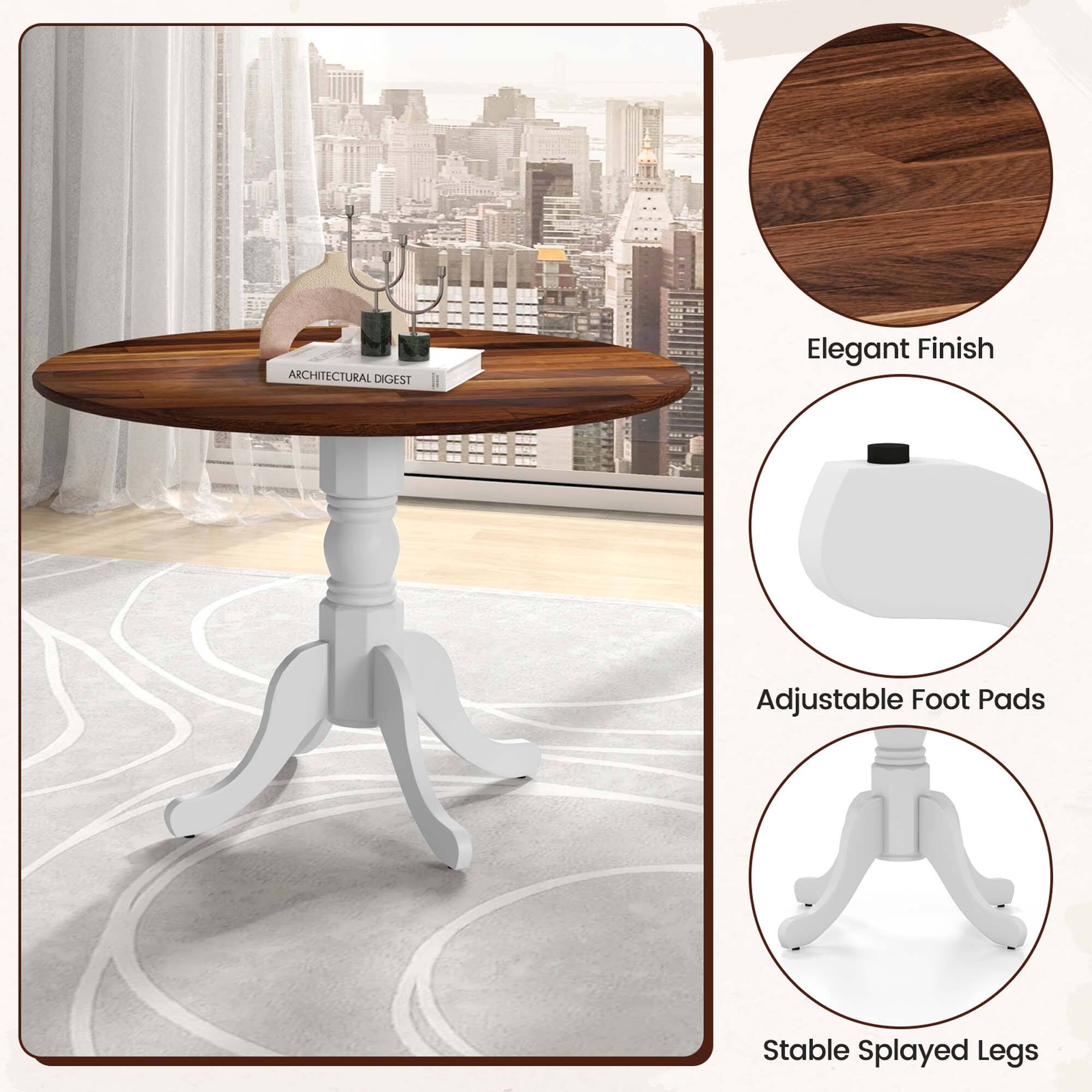 The text on the image reads: "Architectural Digest Elegant Finish Adjustable Foot Pads Stable Splayed Legs."