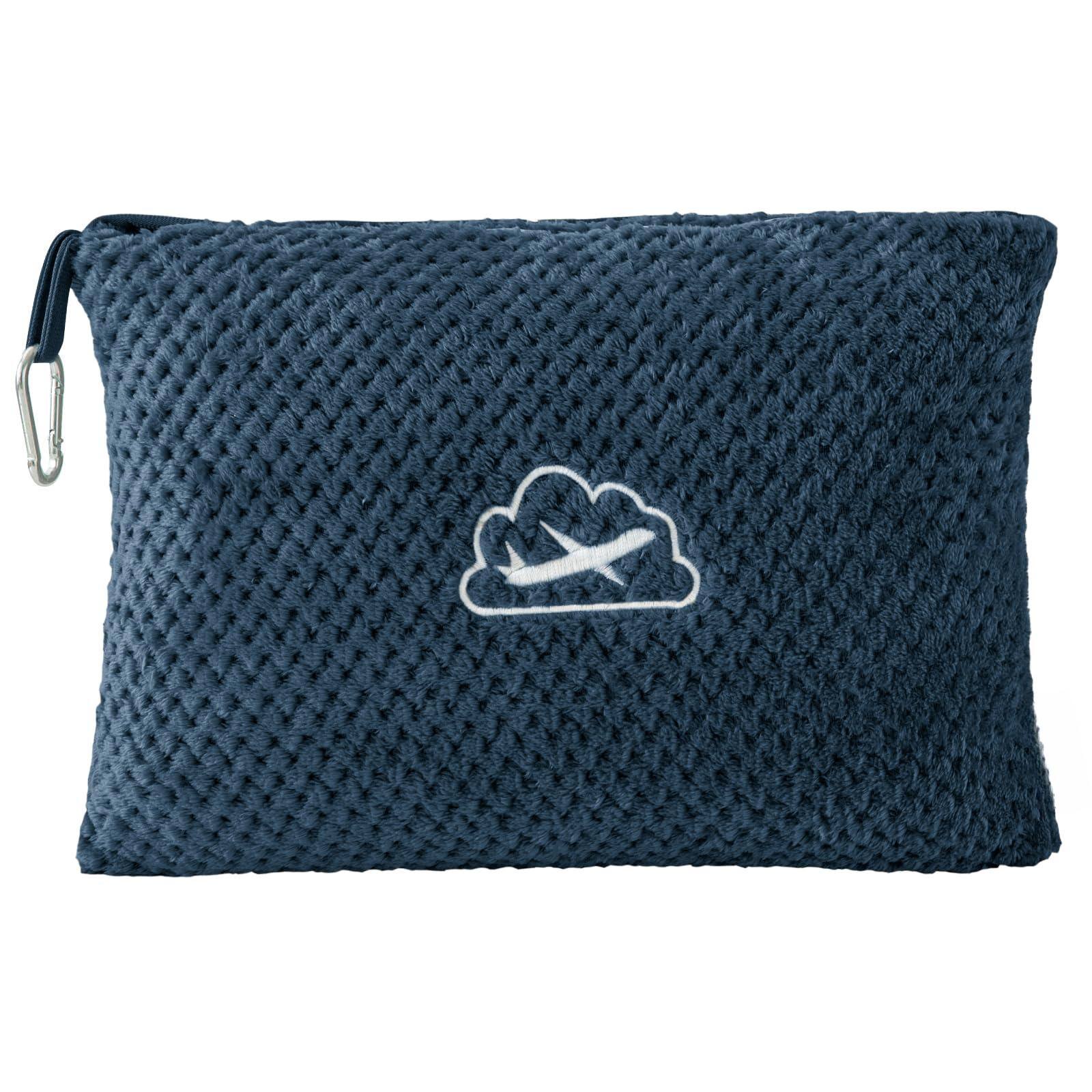 Front. Fabibe - Travel Blanket With Bag Ultra-soft Jacquard Fleece Luggage Sleeve & Backpack Clip Airplane Blue - Navy 40"x65".