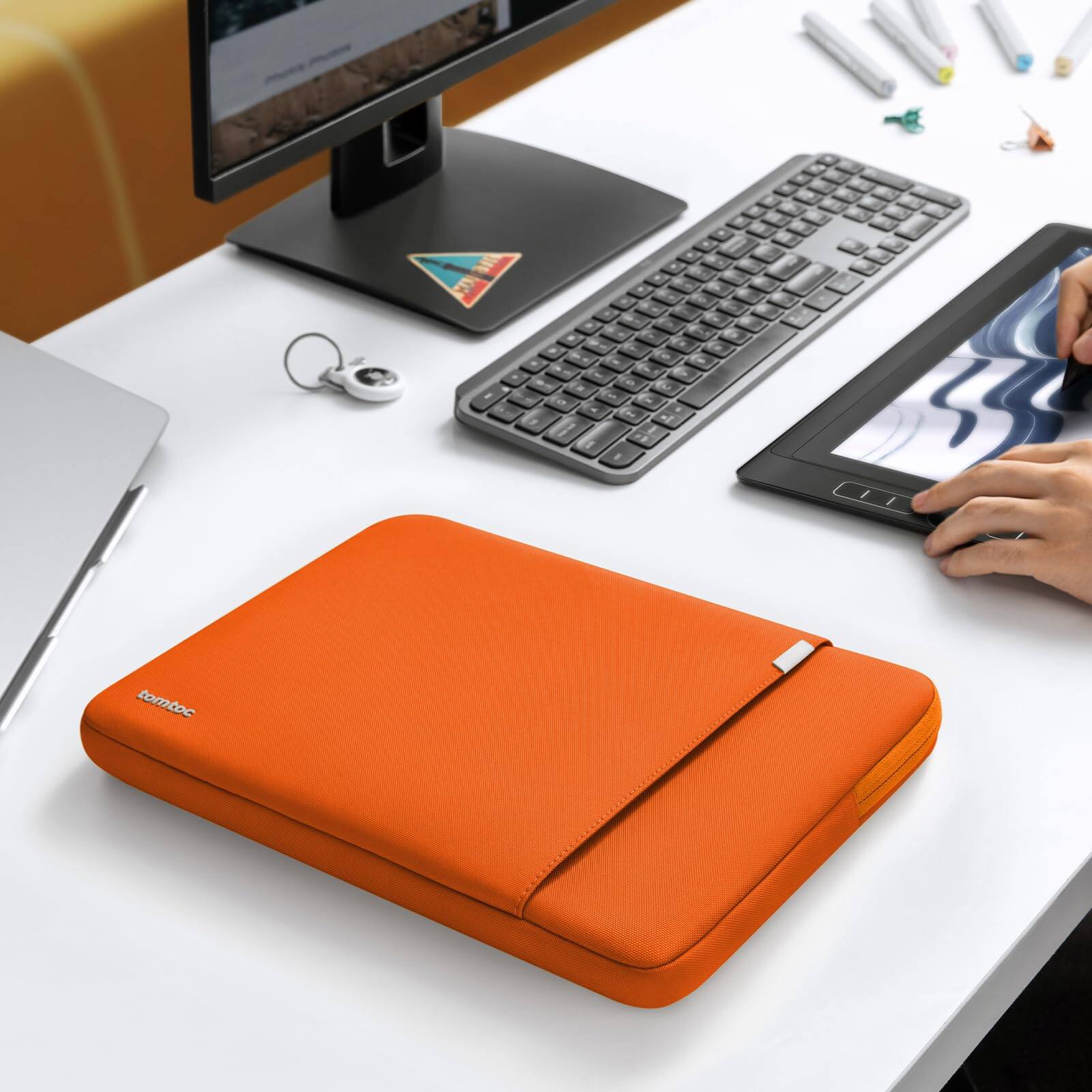 Alt View 7. tomtoc - Defender-A13 360° Recycled Laptop Sleeve Bag Case for 13-inch New MacBook Air M5/M4/M3/M2/M1, 13 inch MacBoook Pro/Neo - Orange.