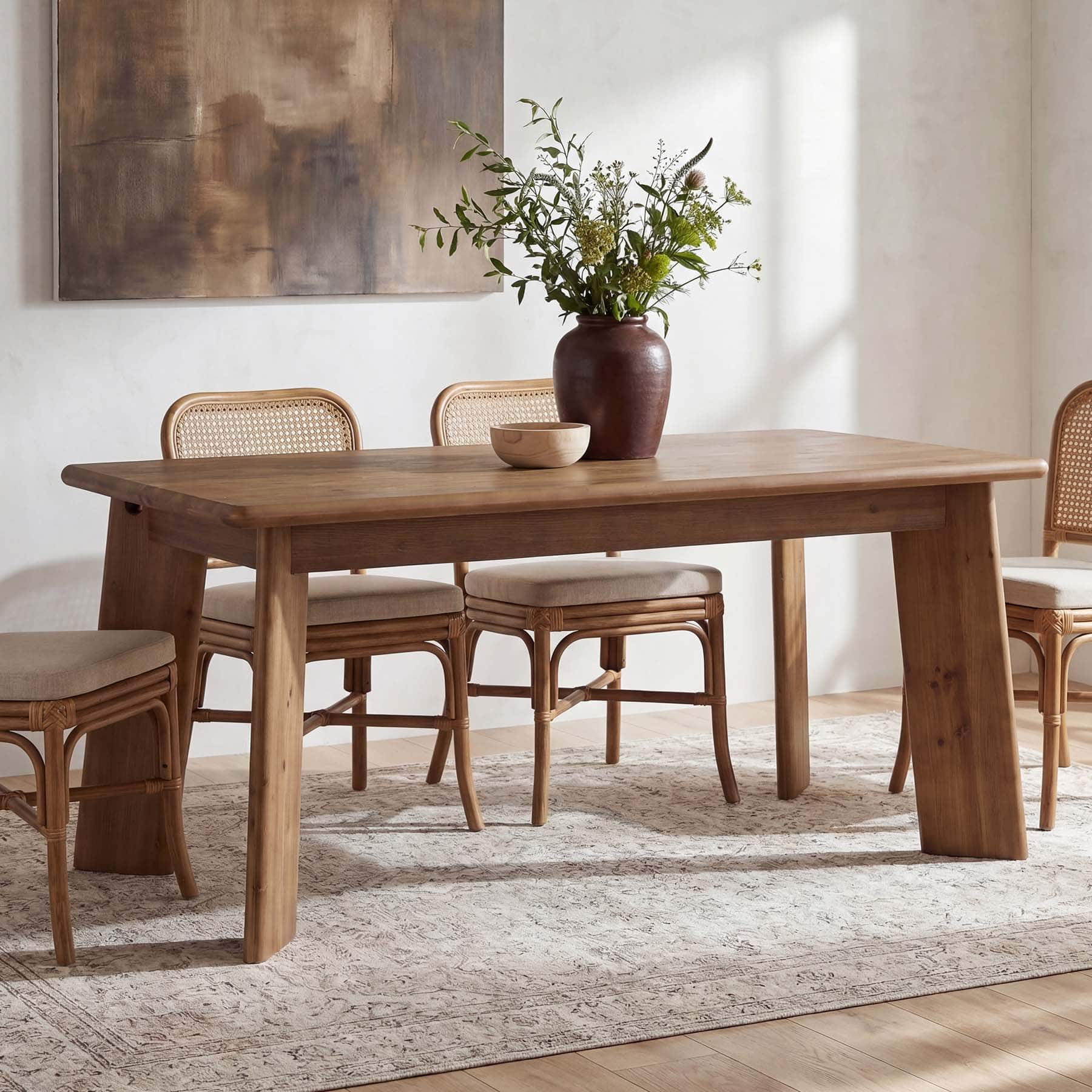 Tribesigns - Farmhouse Solid Wood Dining Table with Wood Grain Finish and Rectangular Top for Dining Room and Kitchen - Brown