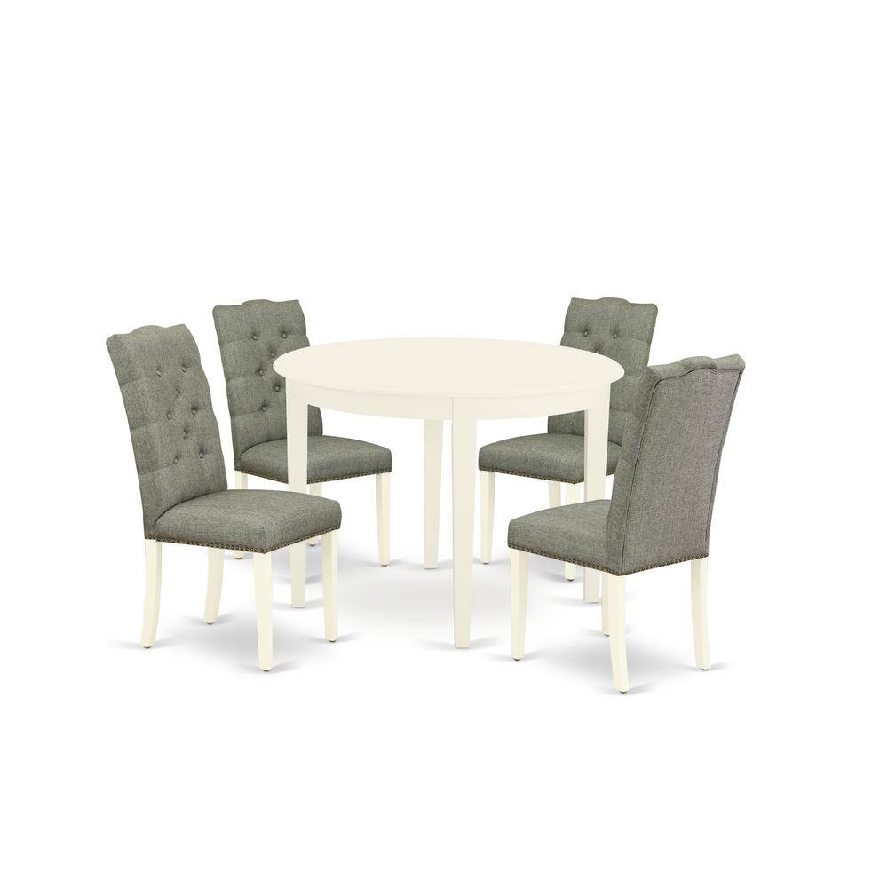 Back. East West Furniture - Dining Room Set Linen White - Brown.