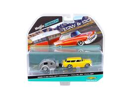 1955 Chevrolet Nomad with Traveler Trailer Tow & Go 1/64 Diecast Model by Maisto - Yellow