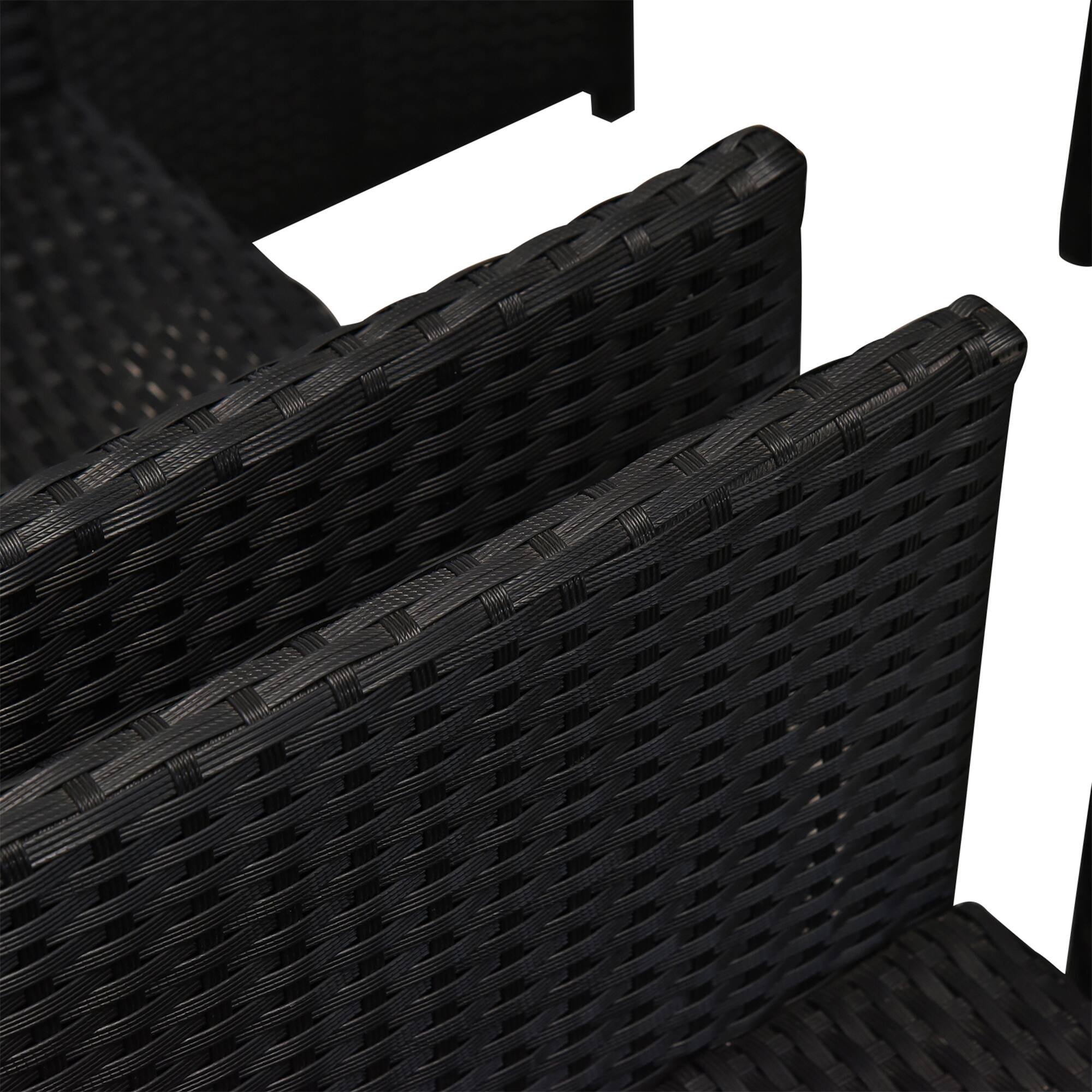 Alt View 8. Outsunny - 9 Pieces Outdoor Dining Set for 8, Space Saving Wicker Chairs and Square Glass Table with Cushions and Ottomans - Black/Cream White.